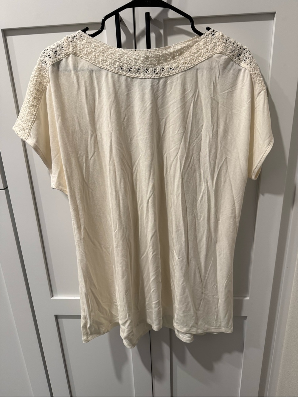 J. Jill Cream Crochet Yoke Short Sleeve Top